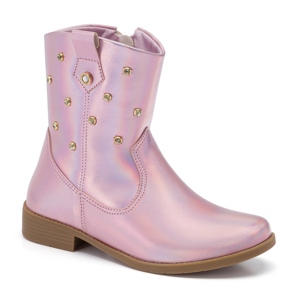 Bota Infantil Feminina Western Klin Atena Kids Prata E Holográfico