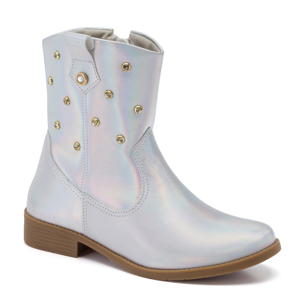 Bota Infantil Feminina Western Klin Atena Kids Prata E Holográfico