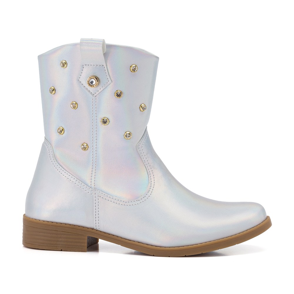 Bota Infantil Feminina Western Klin Atena Kids Prata E Holográfico Bota Infantil Feminina Western Klin Atena Kids Prata E Holográfico