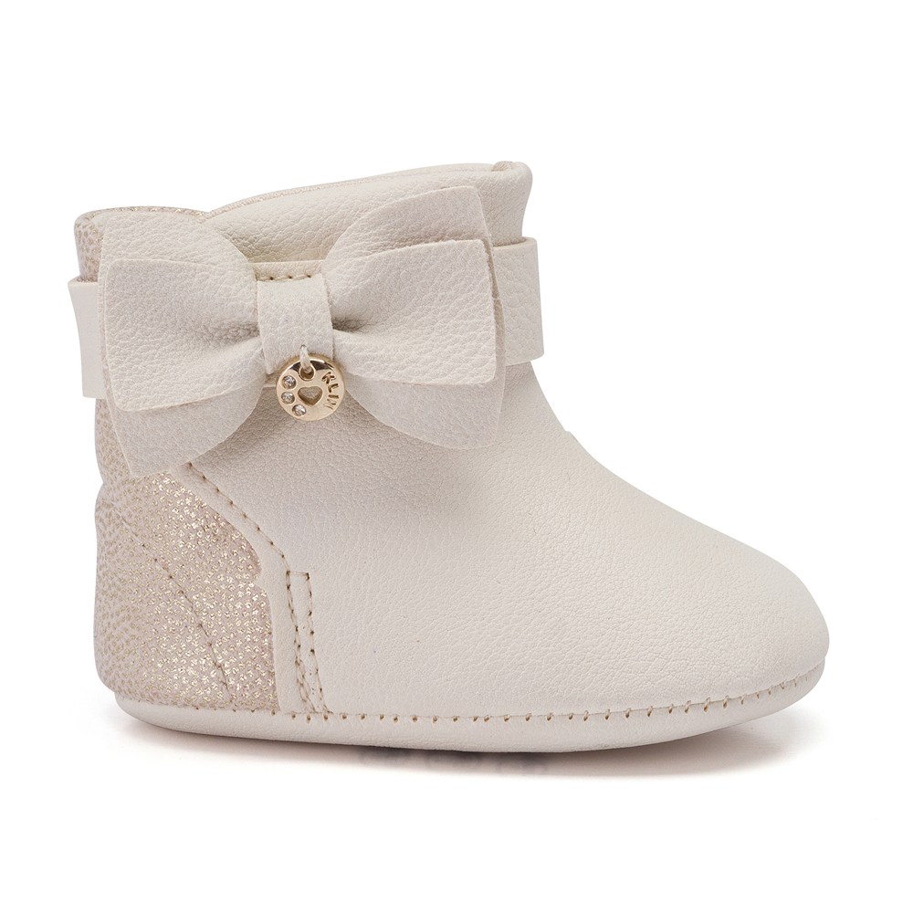 Bota Infantil Klin Baunilha Detalhe Laço Em Zíper
