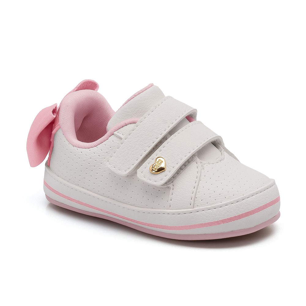 Tênis De Bebê Laço Rosa E Velcro