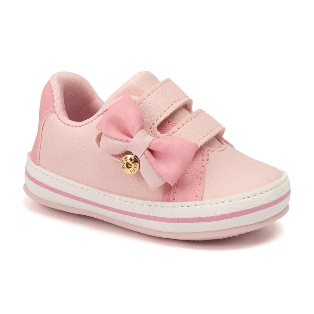 Sapatinho Tênis Rosa Fofura Com Laço Para Bebês