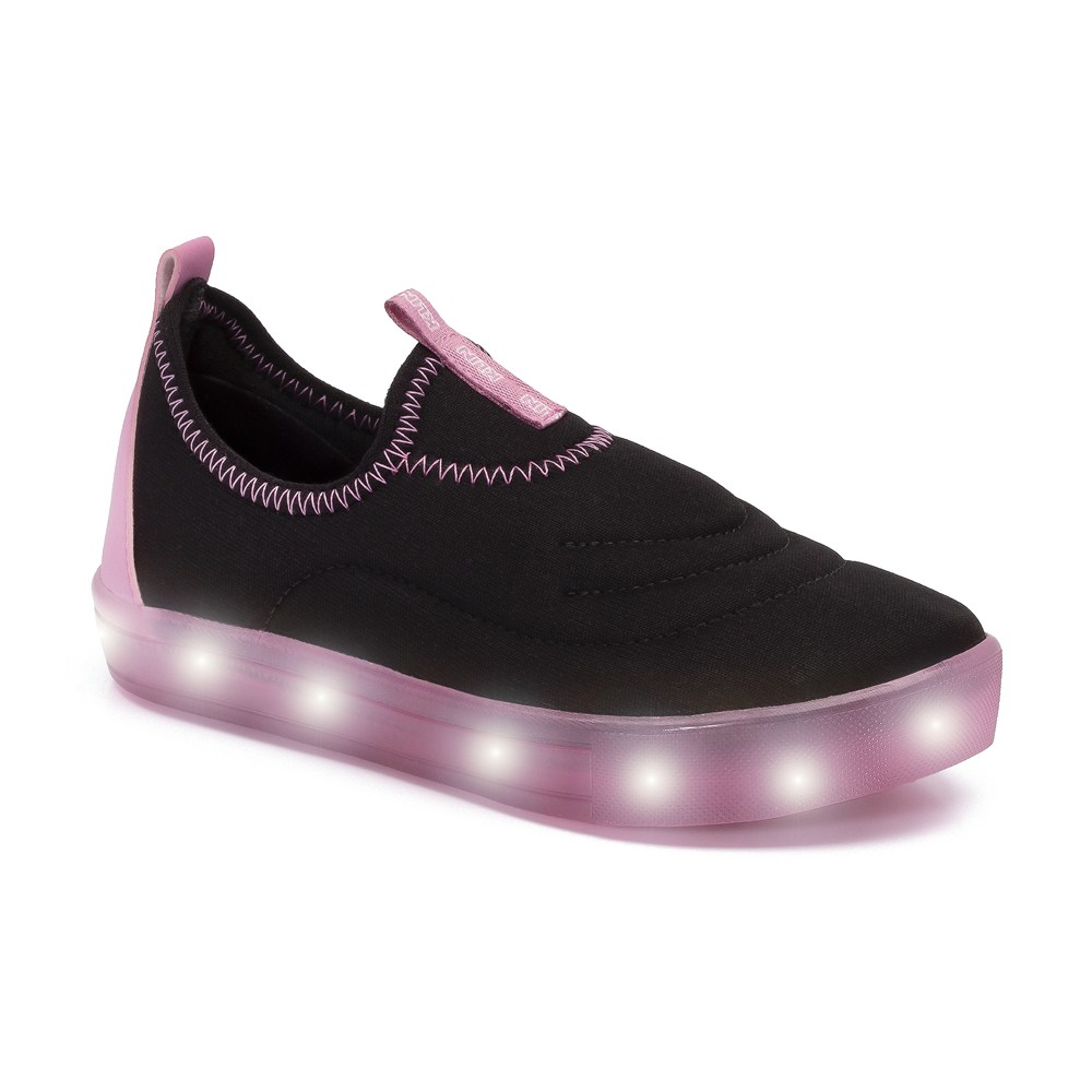 Tênis Infantil Slip On Fofinho Com Luzes Led Preto E Rosa