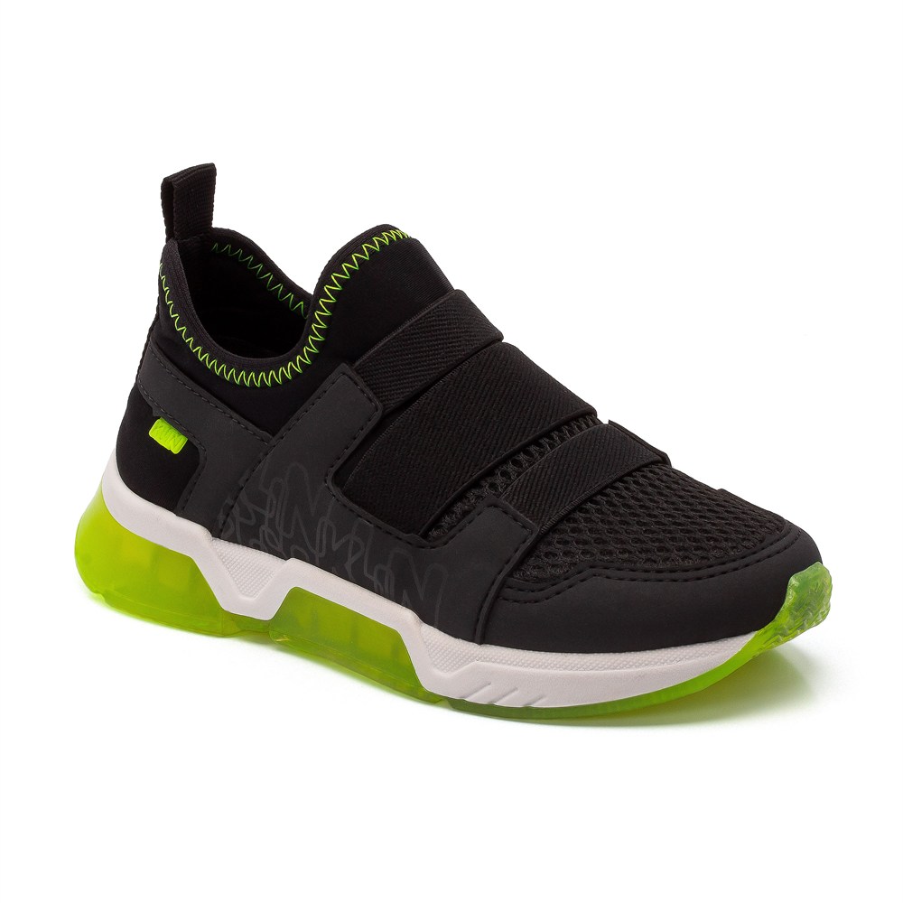 Tênis Infantil Esportivo Com Velcro E Solado Neon - Preto