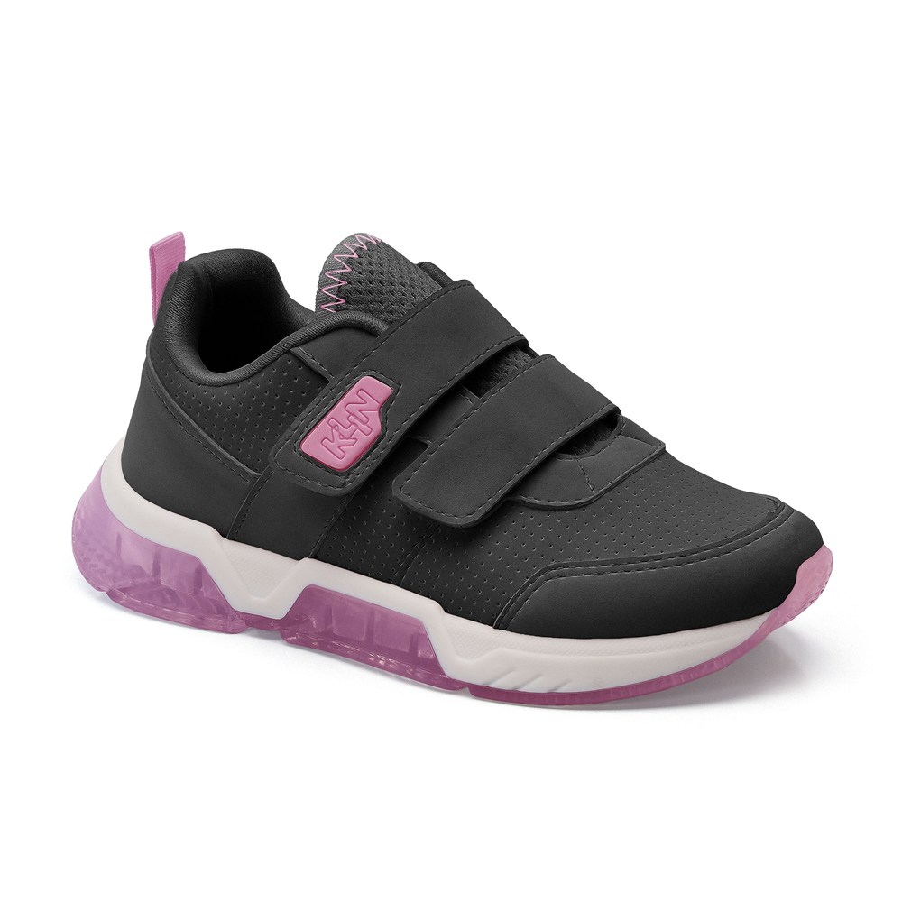 Tênis Infantil LED Com Fecho De Velcro E Sola Rosa Encantadora