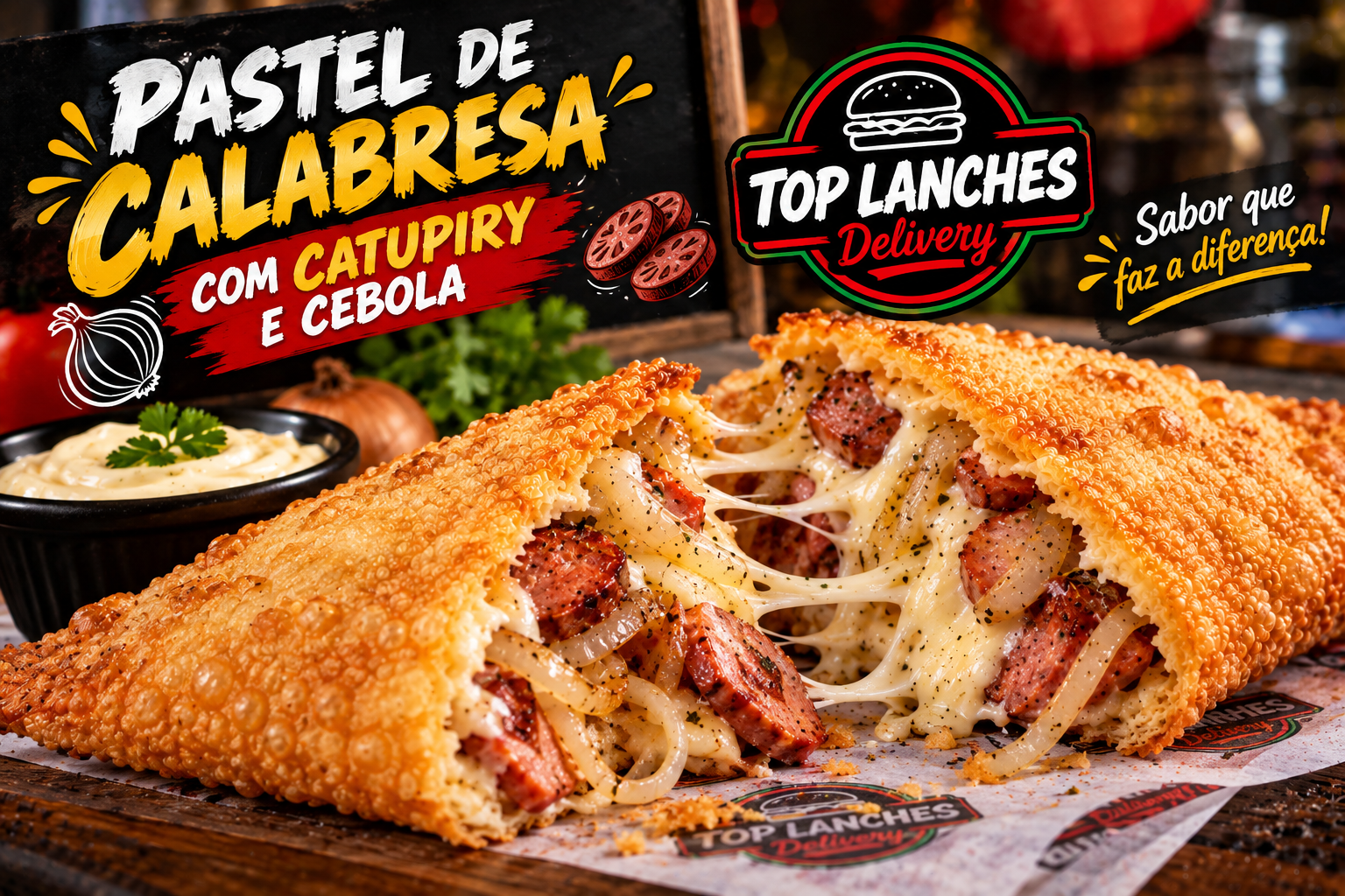 Pastel de Calabresa, Catupiry e Cebola