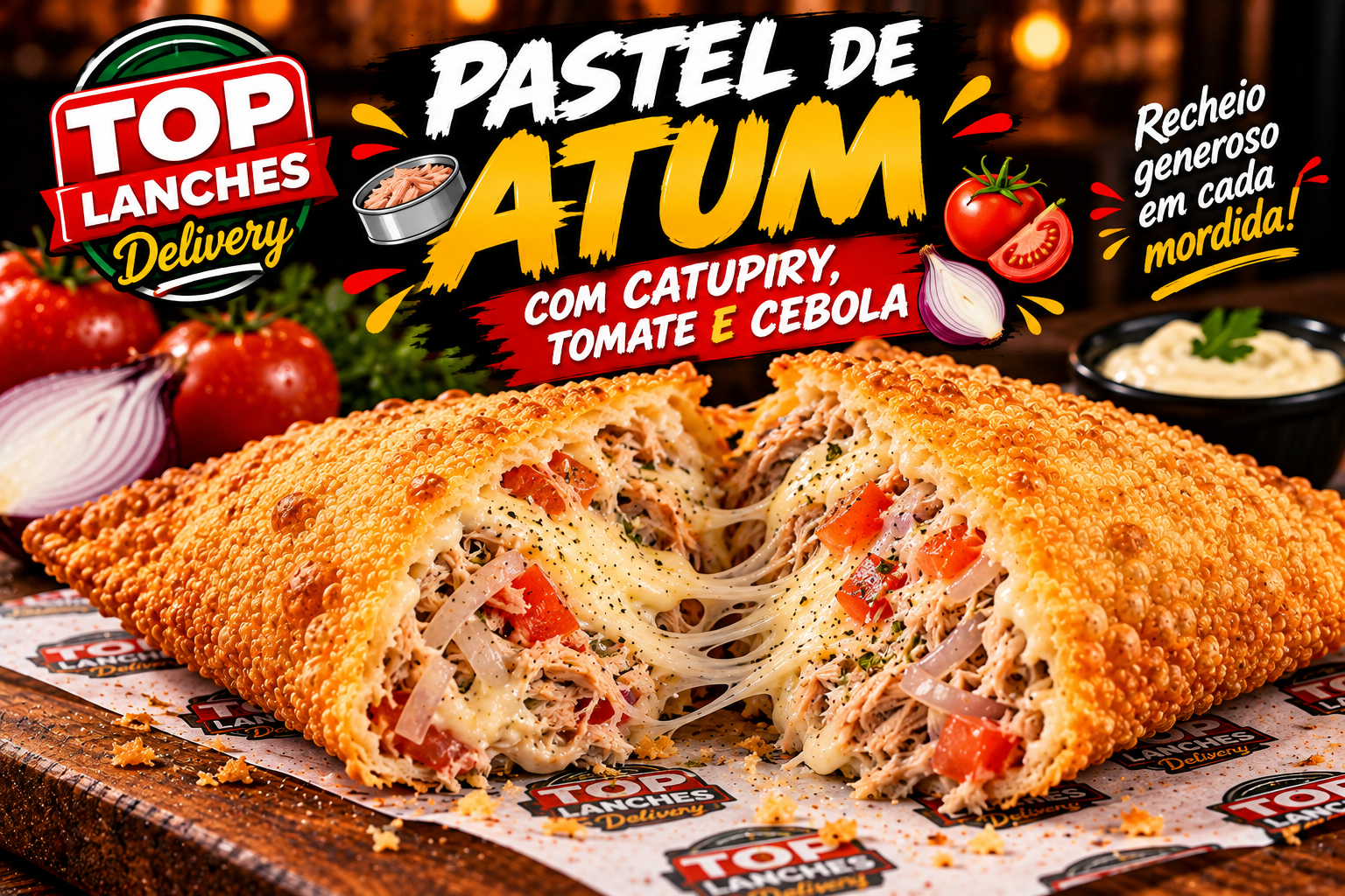 Pastel de Atum Catupiry Tomate e Cebola