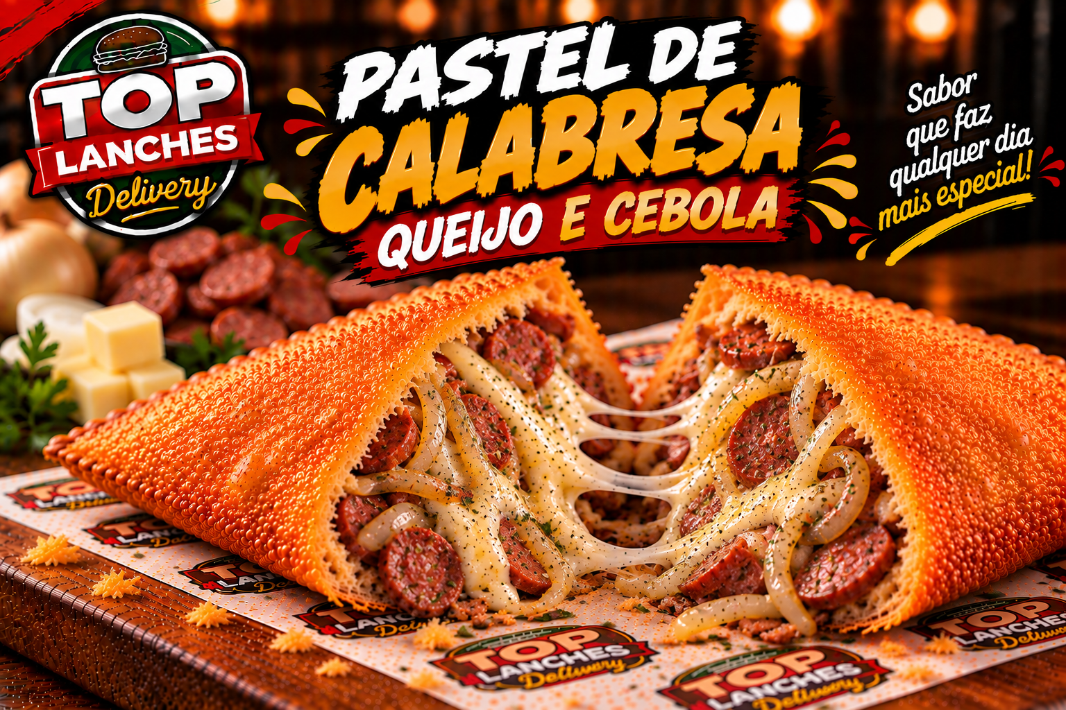 Pastel de Calabresa Queijo e Cebola
