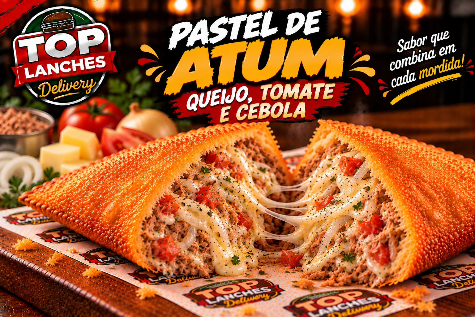 Pastel de Atum Queijo Tomate e Cebola