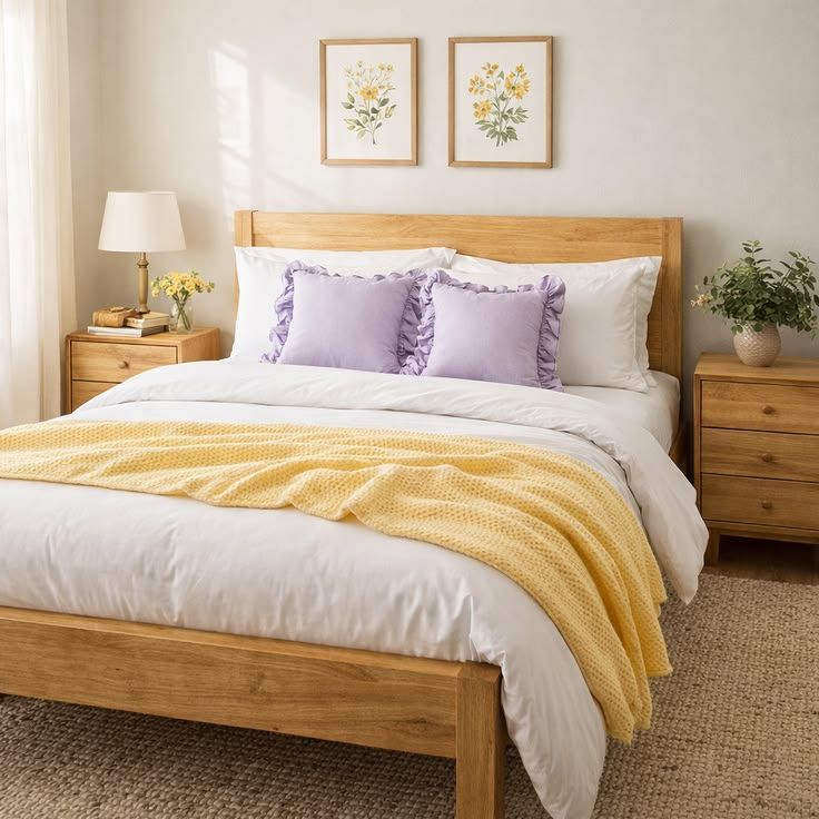 Exemplo de um quarto inspirado na primavera, com cores alegres e elementos de flores