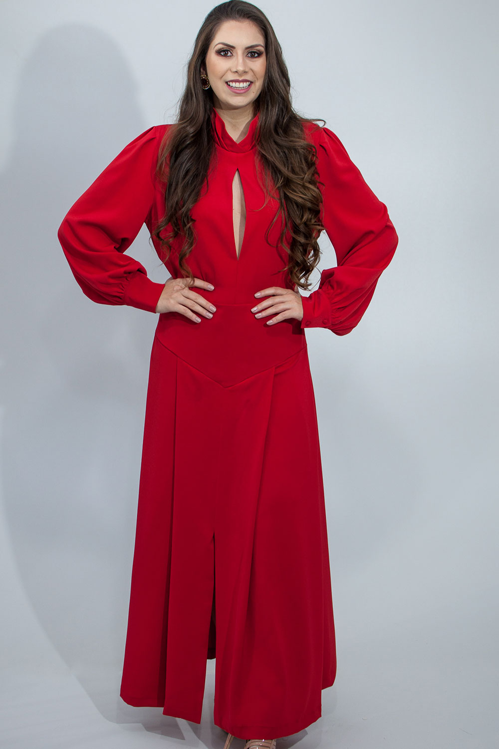 vestido vermelho longo liso