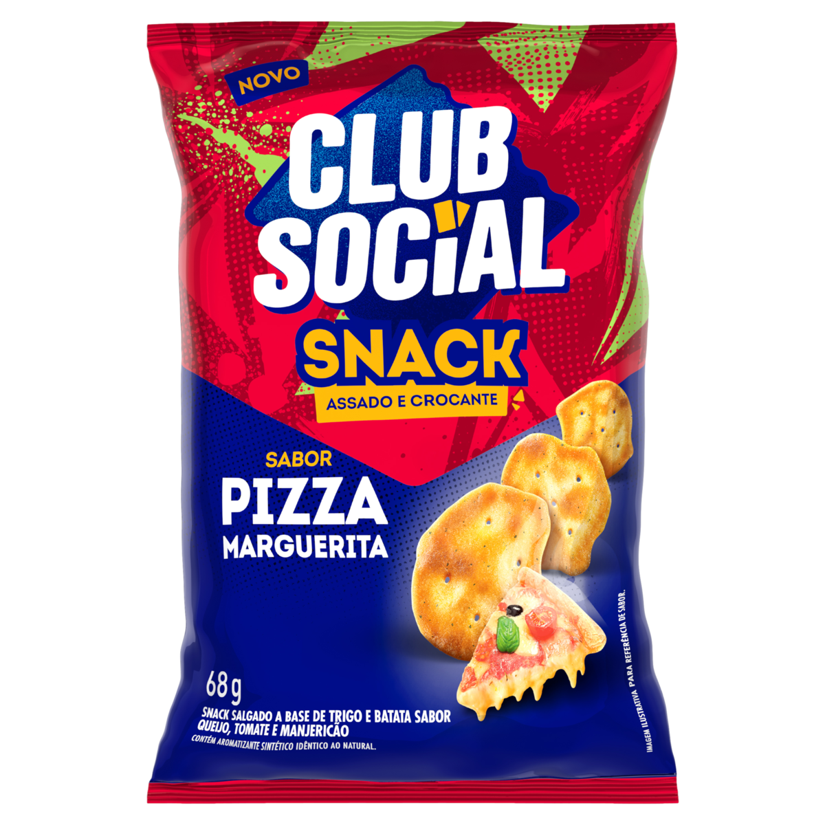 SNACK DE TRIGO E BATATA ASSADO CROCANTE PIZZA MARGUERITA CLUB SOCIAL PACOTE 68G