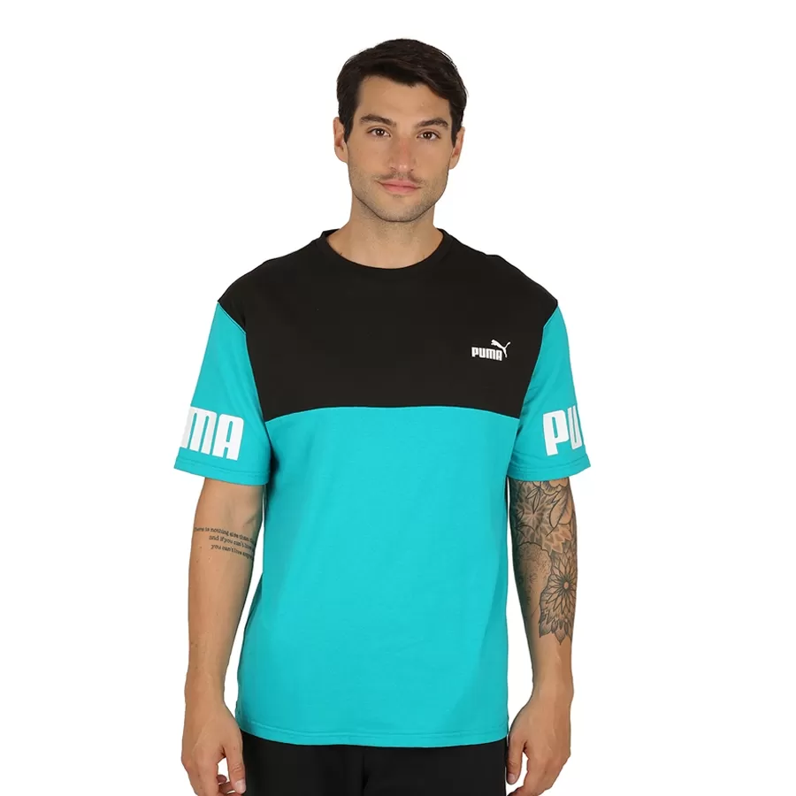 Imagen 0 de 4 de Remera Puma Power Colorblock-VERDE AGUA/NEGRO