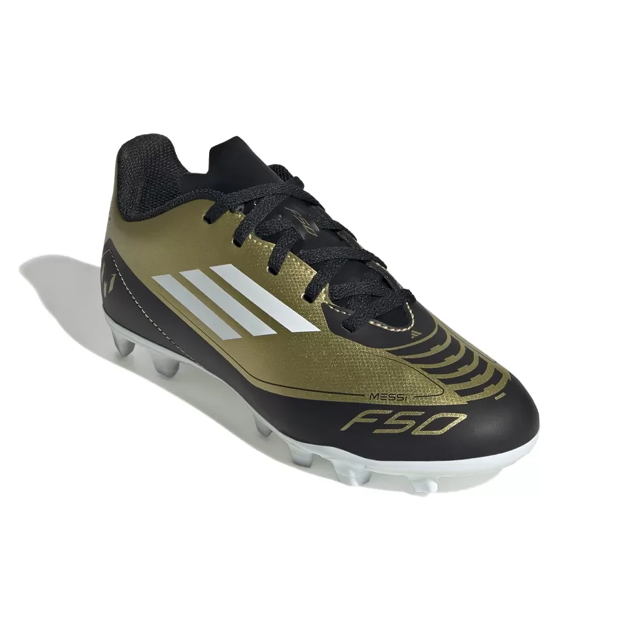 Imagen 1 de 8 de Botines adidas F50 Club FxG J Messi-DORADO/NEGRO/BLANCO