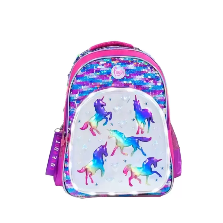 Mochila Footy Espalda C Luz Unicornio FUCSIA Vaypol